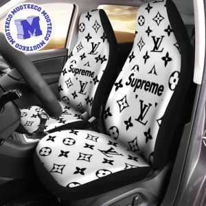 Luxury Louis Vuitton Black White Colors Logo Signature Monogram Pattern Car Seat Cover