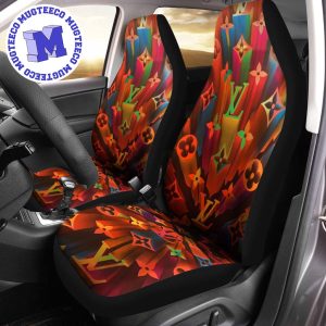 Luxury Louis Vuitton Rainbow 3D Signature Monogram Pattern Car Seat Cover