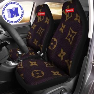 Luxury Louis Vuitton X Supreme Logo Signature Monogram Pattern Car Seat Cover
