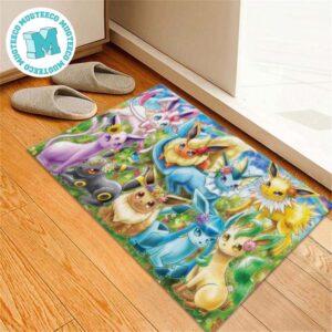 Adorable Eevee Evolution With Flower Cute Gift For Pokemon Fans Doormat