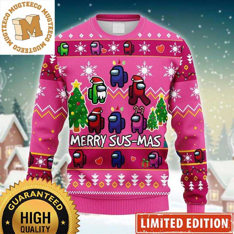 Among Us Merry Sus-Mas Snowflakes And Pine Tree Pink Christmas Ugly Sweater Among Us Merry Sus-Mas Snowflakes And Pine Tree Pink Christmas Ugly Sweater