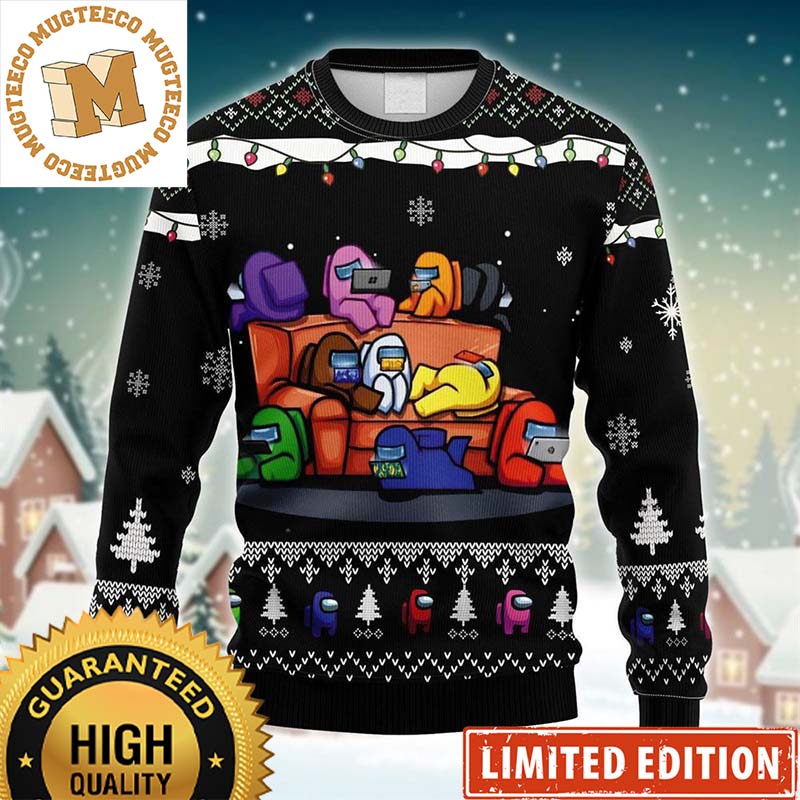 Among Us On Christmas Night Snowy Christmas Lights Holiday Ugly Sweater Among Us On Christmas Night Snowy Christmas Lights Holiday Ugly Sweater