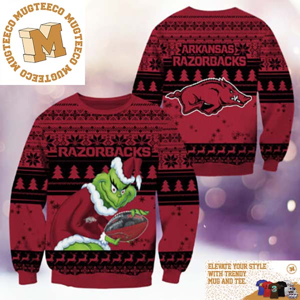 Arkansas Razorbacks NCAA Grinch Funny Xmas 2023 Gift For Holiday Ugly Christmas Sweater Arkansas Razorbacks NCAA Grinch Funny Xmas 2023 Gift For Holiday Ugly Christmas Sweater