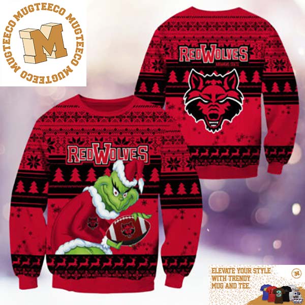 Arkansas State Red Wolves NCAA Grinch Funny Xmas 2023 Gift For Holiday Ugly Christmas Sweater Arkansas State Red Wolves NCAA Grinch Funny Xmas 2023 Gift For Holiday Ugly Christmas Sweater