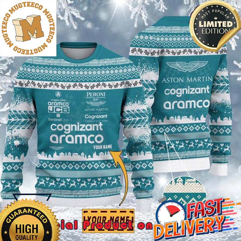 Aston Martin Cognizant F1 Racing Team Custom Name Ugly Christmas Sweater For Holiday 2023 Xmas Gifts Aston Martin Cognizant F1 Racing Team Custom Name Ugly Christmas Sweater For Holiday 2023 Xmas Gifts