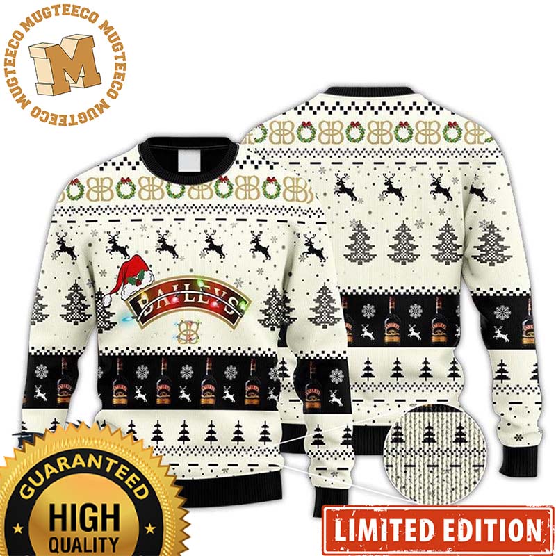 Baileys Irish Cream Santa Hat With Reindeer Snowy Night Knitting Pattern Christmas Ugly Sweater Baileys Irish Cream Santa Hat With Reindeer Snowy Night Knitting Pattern Christmas Ugly Sweater