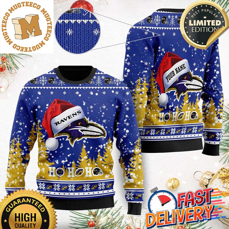Baltimore Ravens Santa Gifts Custom Name Ugly Christmas Sweater Baltimore Ravens Santa Gifts Custom Name Ugly Christmas Sweater