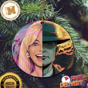 Barbie And Oppenheimer The Battle Split Art Barbenheimer Xmas 2023 Gift Christmas Tree Decorations Ornament
