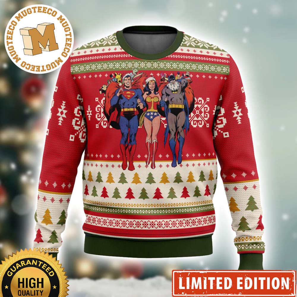Batman Superman Wonder Woman Santa Xmas Day Ugly Christmas Sweater Batman Superman Wonder Woman Santa Xmas Day Ugly Christmas Sweater