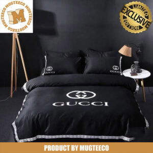 Best Gucci Big Logo In Mistic Black Background With White Line Logo Frame Bedroom Set