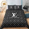 Best Louis Vuitton Big Silver Logo In Dark Grey Monogram Background Bedding Set Best Louis Vuitton Big Silver Logo In Dark Grey Monogram Background Bedding Set