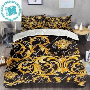 Best Versace Barocco Print Luxury In Black Background Bedding Set