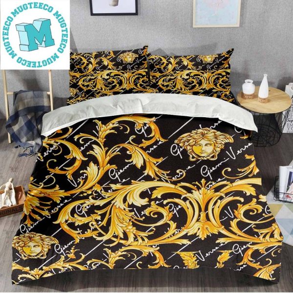 Best Versace Barocco Print Luxury In Black Background Bedding Set Best Versace Barocco Print Luxury In Black Background Bedding Set