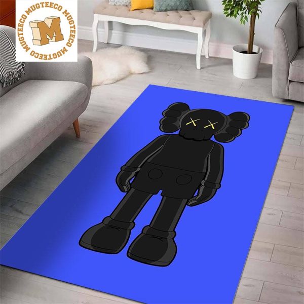 Black Kaws Companion In Blue Background Rug Home Decor Black Kaws Companion In Blue Background Rug Home Decor