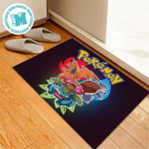 Blastoise Venusaur And Charizard Pokemon Black Background For Home Decor Doormat