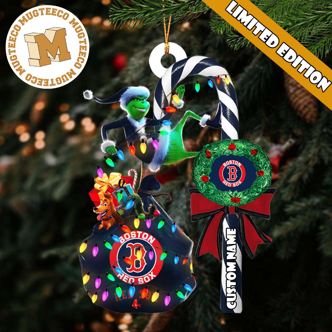 Boston Red Sox MLB Grinch Candy Cane Personalized Xmas Gifts Christmas Tree Decorations Ornament Boston Red Sox MLB Grinch Candy Cane Personalized Xmas Gifts Christmas Tree Decorations Ornament
