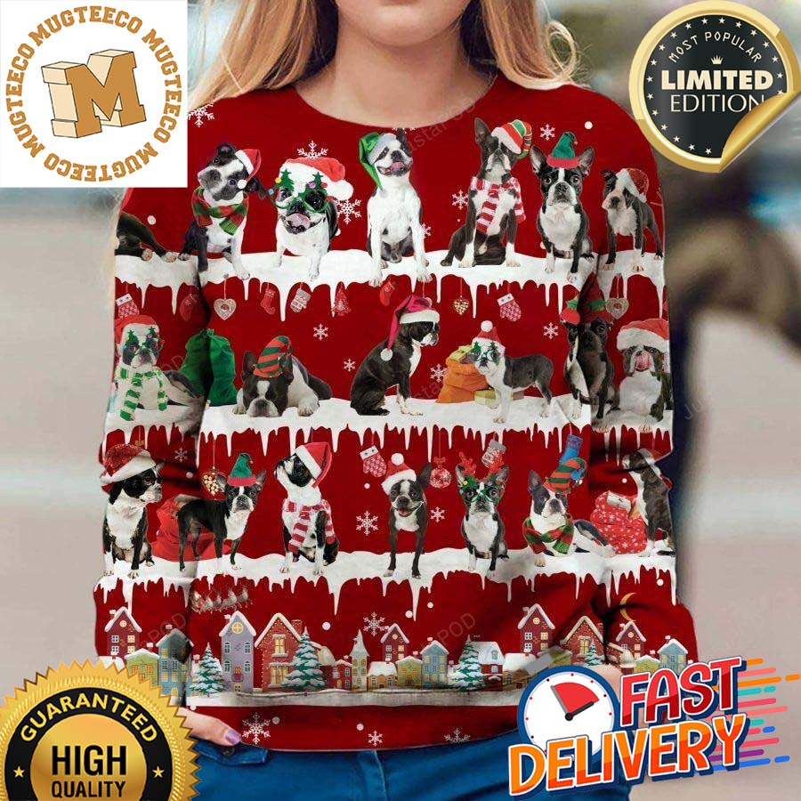 Boston Terrier Dog Snow Day 2023 Holiday Gift For Dog Lovers Ugly Christmas Sweater Boston Terrier Dog Snow Day 2023 Holiday Gift For Dog Lovers Ugly Christmas Sweater
