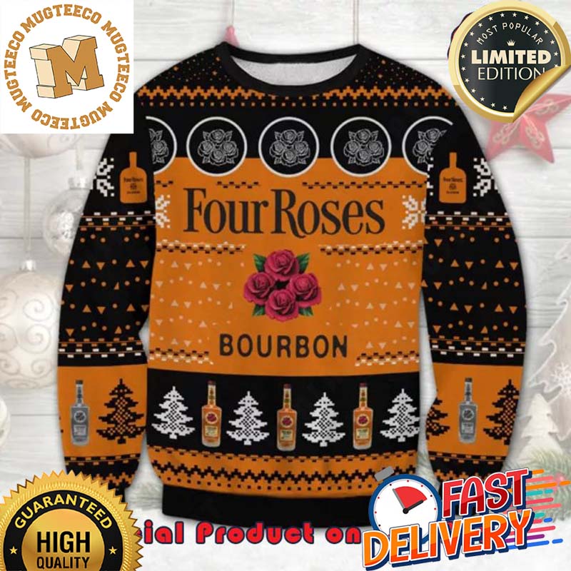 Bourbon FourRoses Reindeer Ugly Christmas Sweater For Holiday 2023 Xmas Gifts Bourbon FourRoses Reindeer Ugly Christmas Sweater For Holiday 2023 Xmas Gifts