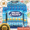 Bud Light Beer Can And Beer Drink Pattern Blue Christmas Ugly Sweater