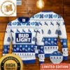 Bud Light Beer Lover Snowflakes And Deer Pattern White And Blue Christmas Ugly Sweater
