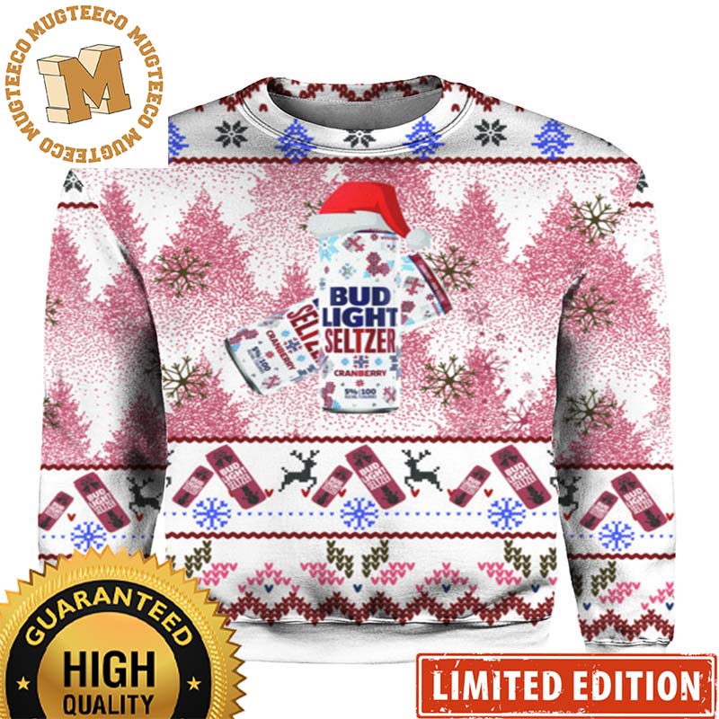 Bud Light Seltzer Crandberry Pink And White Christmas Ugly Sweater 2023 Bud Light Seltzer Crandberry Pink And White Christmas Ugly Sweater 2023