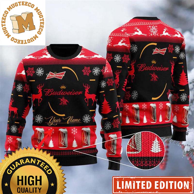 Budweiser Logo Personalized Black And Red Christmas Ugly Sweater Budweiser Logo Personalized Black And Red Christmas Ugly Sweater