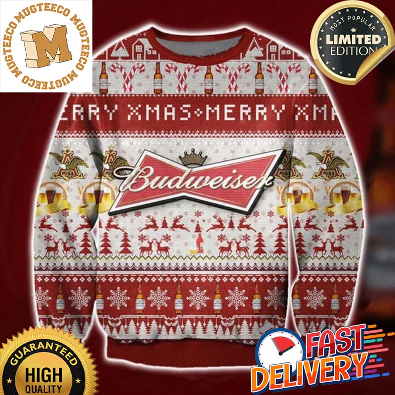 Budweiser Merry Xmas Ugly Sweater For Holiday 2023 Xmas Gifts Budweiser Merry Xmas Ugly Sweater For Holiday 2023 Xmas Gifts