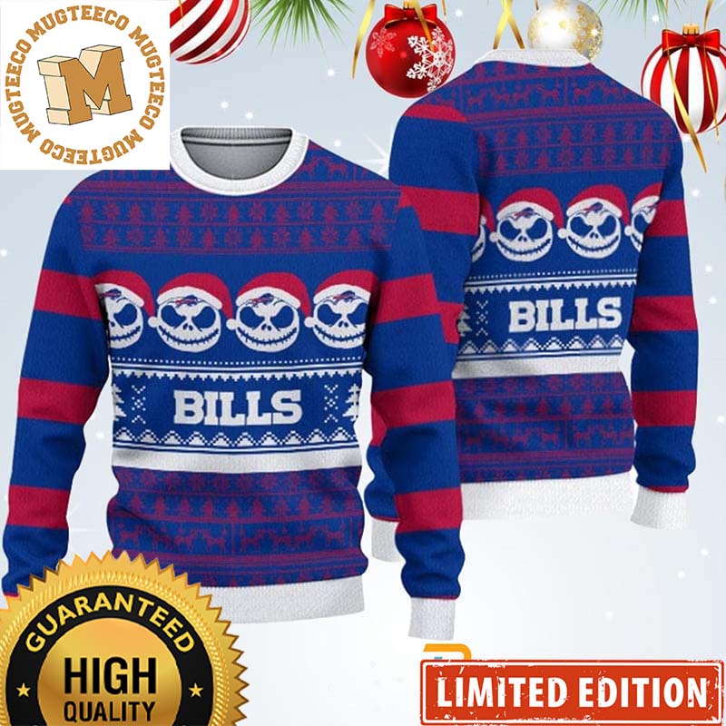 Buffalo Bills Jack Skellington Nighmare Before Christmas Face Pattern Ugly Christmas Sweater Buffalo Bills Jack Skellington Nighmare Before Christmas Face Pattern Ugly Christmas Sweater