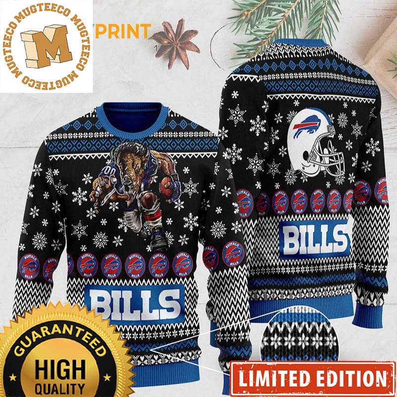 Buffalo Bills Mascot Full Print Black Ugly Christmas Sweater Buffalo Bills Mascot Full Print Black Ugly Christmas Sweater