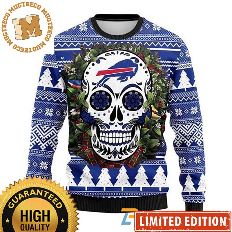 Buffalo Bills Sugar Skull Flower NFL Christmas Ugly Sweater Buffalo Bills Sugar Skull Flower NFL Christmas Ugly Sweater