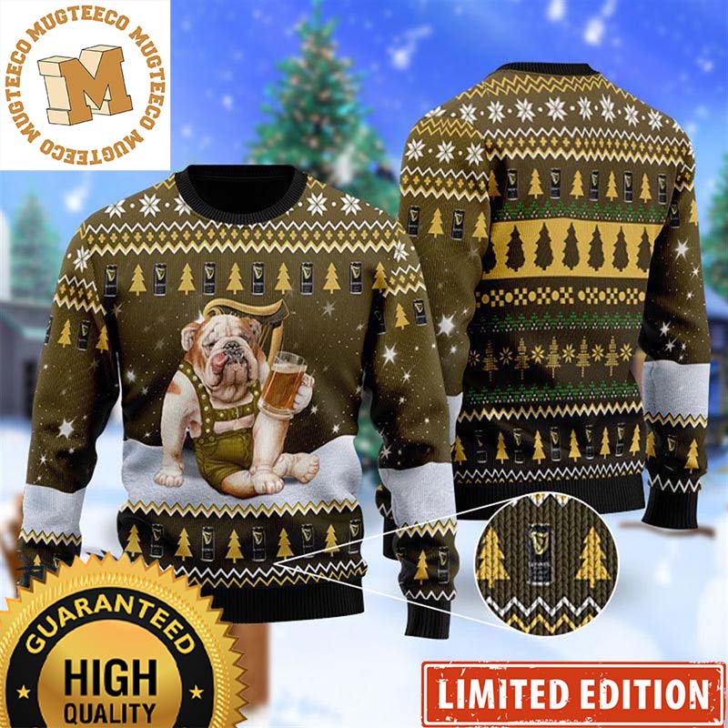 Bulldog Drink Guinness Beer In The Snowy Night Weed Color Funny Christmas Ugly Sweater Bulldog Drink Guinness Beer In The Snowy Night Weed Color Funny Christmas Ugly Sweater