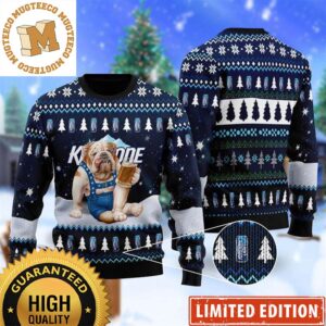 Bulldog Drink Keystone Light Beer In The Snowy Night Funny Christmas Ugly Sweater 2023
