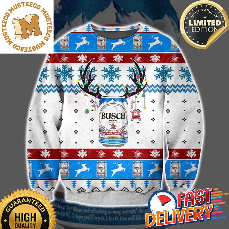 Busch Classic Beer Reindeer Ugly Christmas Sweater For Holiday 2023 Xmas Gifts Busch Classic Beer Reindeer Ugly Christmas Sweater For Holiday 2023 Xmas Gifts