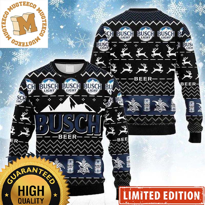 Busch Light Beer All Over Logo Knitting Pattern In Black Christmas Ugly Sweater 2023 Busch Light Beer All Over Logo Knitting Pattern In Black Christmas Ugly Sweater 2023