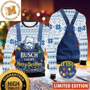Busch Light Beer Merry Christmas Denim Overalls Christmas Ugly Sweater