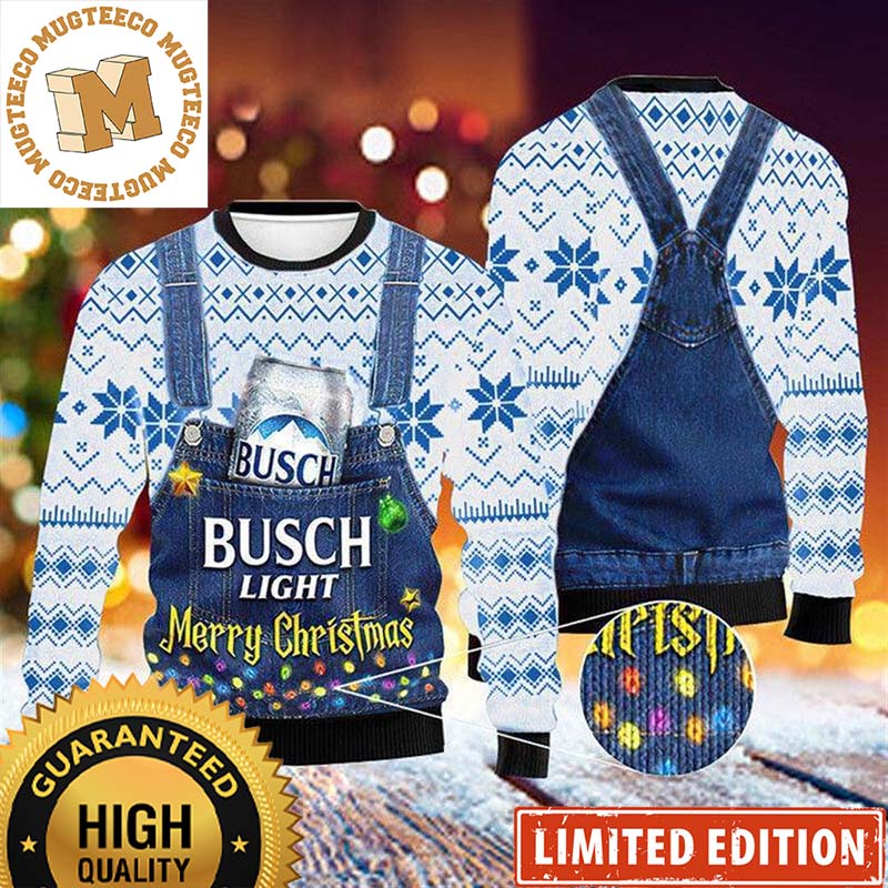 Busch Light Beer Merry Christmas Denim Overalls Christmas Ugly Sweater Busch Light Beer Merry Christmas Denim Overalls Christmas Ugly Sweater