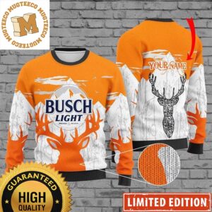 Busch Light Beer Reindeer And Mountain Personalized Christmas Ugly Sweater