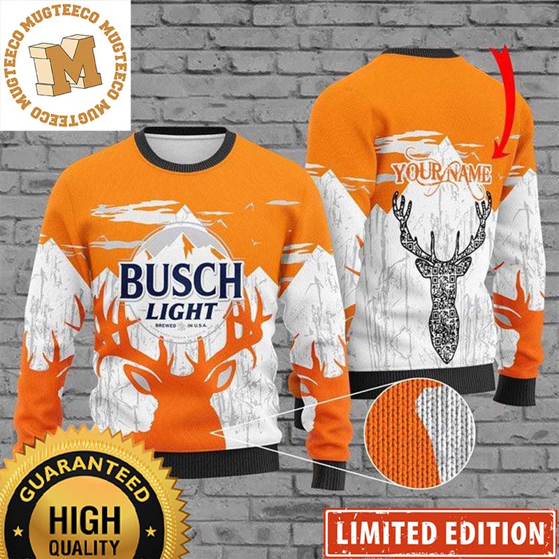 Busch Light Beer Reindeer And Mountain Personalized Christmas Ugly Sweater Busch Light Beer Reindeer And Mountain Personalized Christmas Ugly Sweater