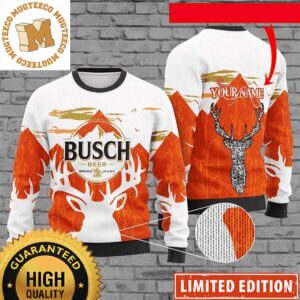 Busch Light Beer Reindeer And Mountain Personalized Christmas Ugly Sweater For Beer Lovers