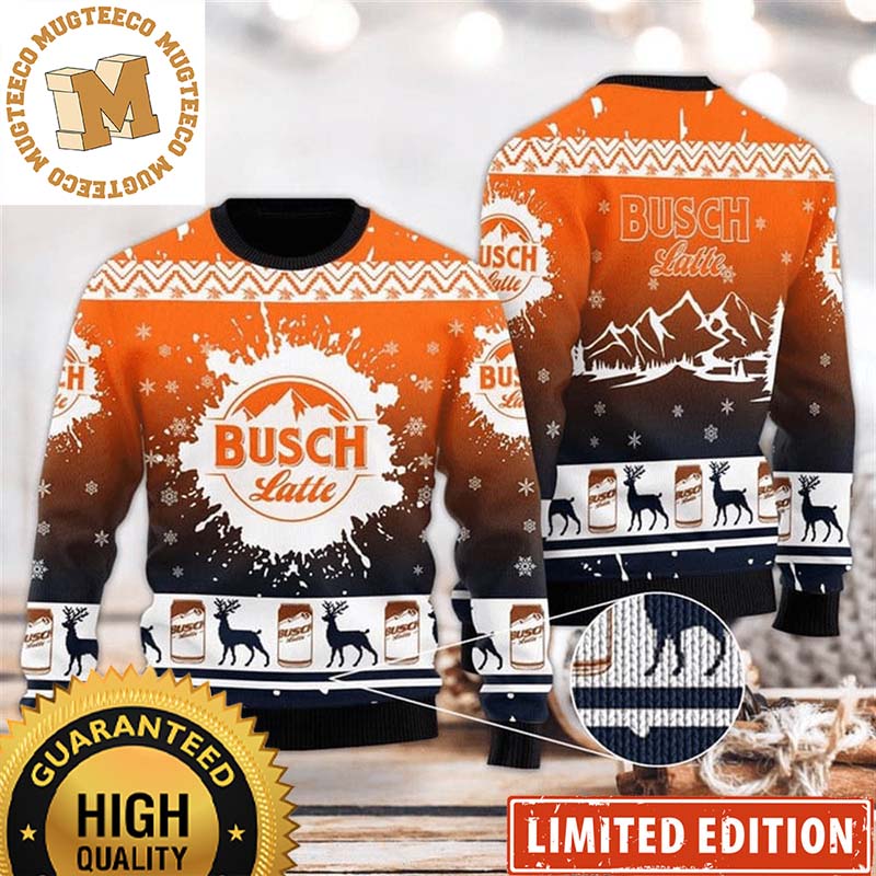 Busch Light Busch Latte Big Logo Radiant Snowy Orange And Blue Christmas Ugly Sweater Busch Light Busch Latte Big Logo Radiant Snowy Orange And Blue Christmas Ugly Sweater