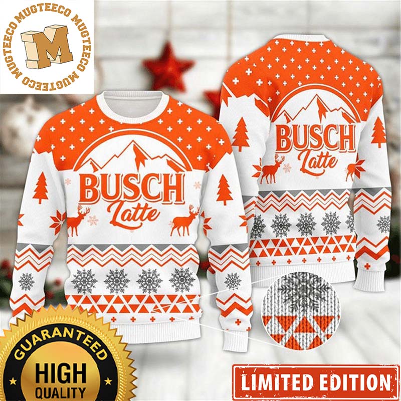 Busch Light Busch Latte Mountain Knitting Orange And White Christmas Ugly Sweater Busch Light Busch Latte Mountain Knitting Orange And White Christmas Ugly Sweater