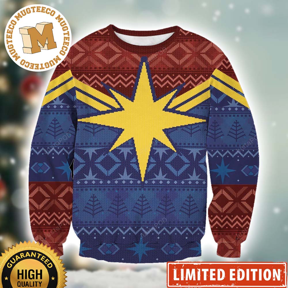 Captain Marvel Suit Knitted Ugly Christmas Sweater Captain Marvel Suit Knitted Ugly Christmas Sweater