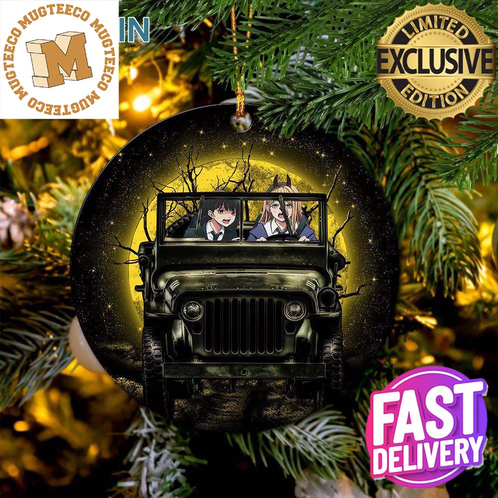 Chainsaw Man Anime Funny Halloween Moonlight In Jeep Christmas Decorations Ornament Chainsaw Man Anime Funny Halloween Moonlight In Jeep Christmas Decorations Ornament
