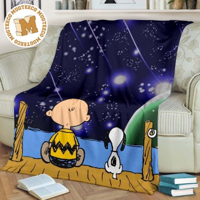 Charlie And Snoopy Fleece Blanket Staring Into Night Sky Charlie And Snoopy Fleece Blanket Staring Into Night Sky