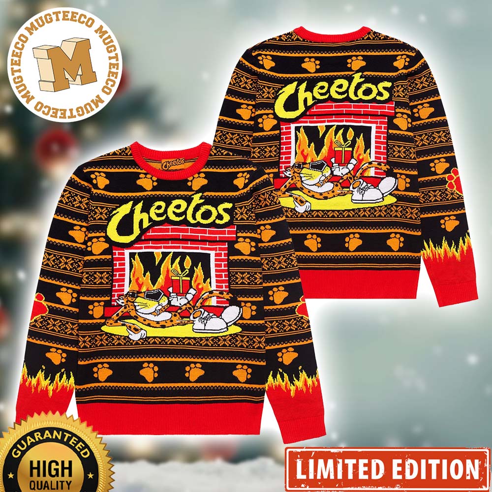 Cheetos Chester Cheetah Fireplace Holiday Ugly Christmas Sweater Cheetos Chester Cheetah Fireplace Holiday Ugly Christmas Sweater