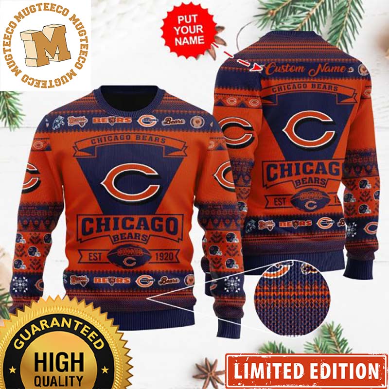 Chicago Bears NFL Est 1920 Classic Logo Signature Orange Ugly Christmas Sweater Chicago Bears NFL Est 1920 Classic Logo Signature Orange Ugly Christmas Sweater