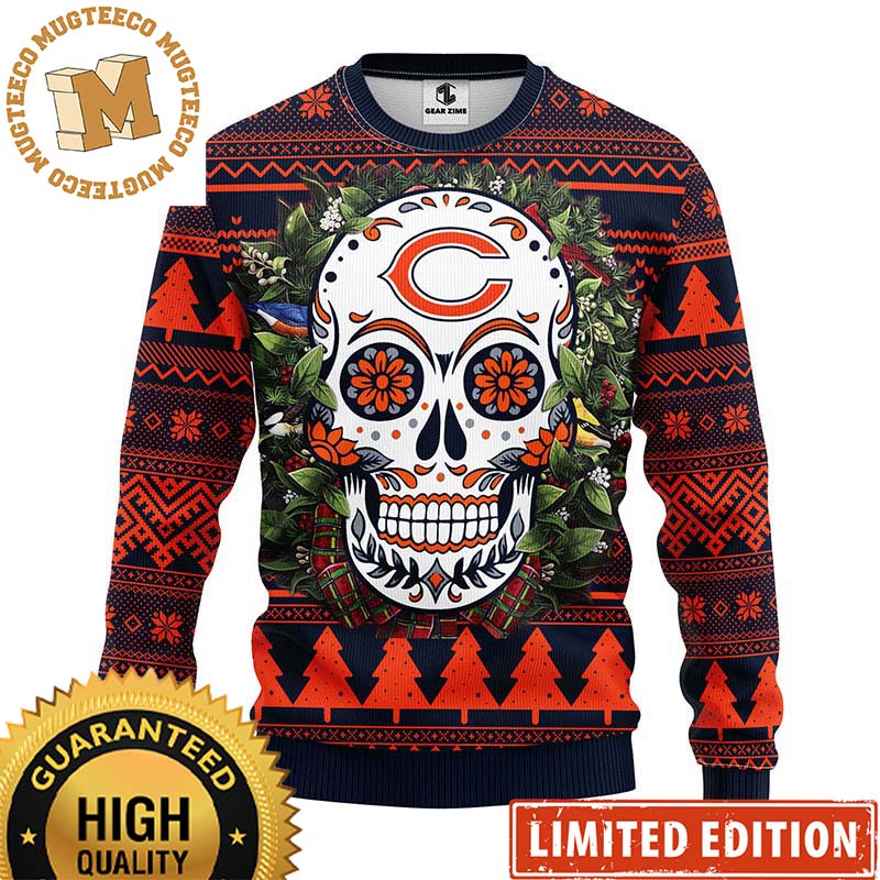 Chicago Bears Sugar Skull Flower NFL Ugly Christmas Ugly Sweater Chicago Bears Sugar Skull Flower NFL Ugly Christmas Ugly Sweater