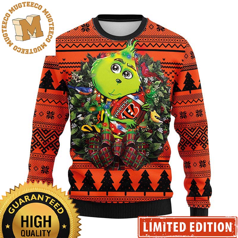 Cincinnati Bengals Baby Grinch Hug Football Christmas Light Up Ugly Christmas Sweater Cincinnati Bengals Baby Grinch Hug Football Christmas Light Up Ugly Christmas Sweater
