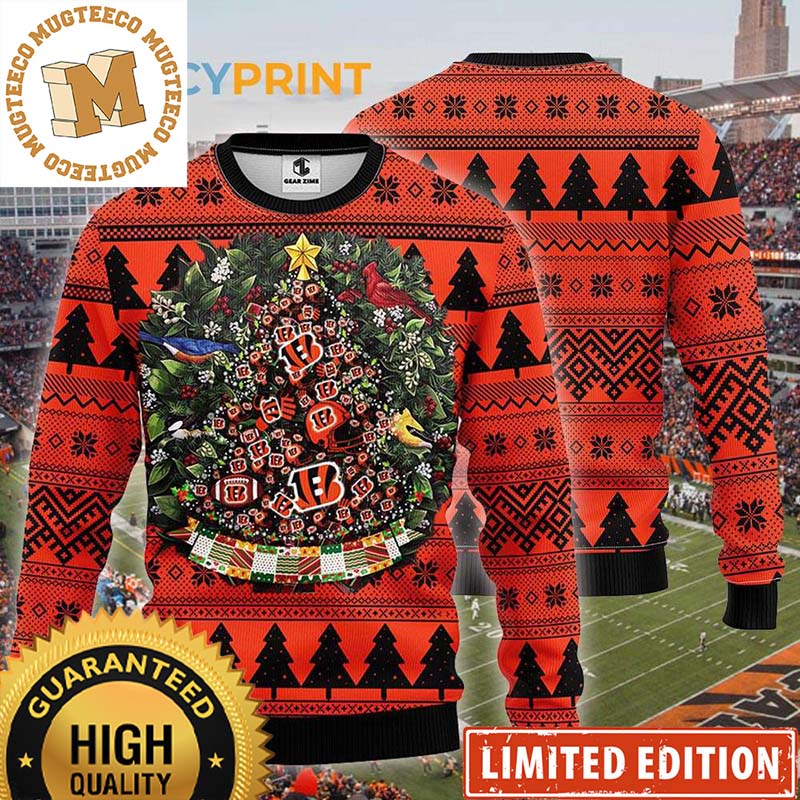 Cincinnati Bengals Christmas Football Pine Tree Shape Knitting Orange Ugly Christmas Sweater Cincinnati Bengals Christmas Football Pine Tree Shape Knitting Orange Ugly Christmas Sweater