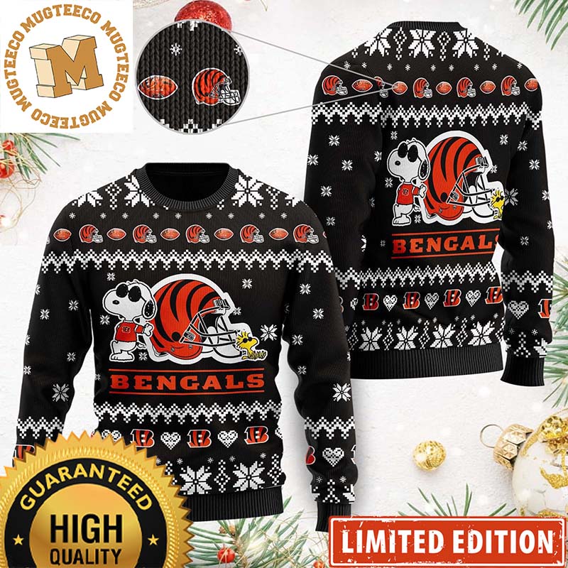 Cincinnati Bengals Cute The Snoopy Show Football Helmet Black Ugly Christmas Sweater Cincinnati Bengals Cute The Snoopy Show Football Helmet Black Ugly Christmas Sweater